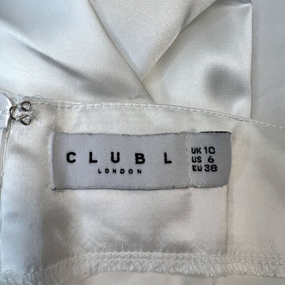 Club L London Grandeur White Halter Satin Maxi Dress Tie-neck Bridal  US size 6 - Picture 5 of 14